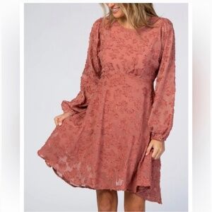 Pinkblush Mauve Chiffon Flocked Floral Dress